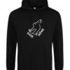 Hoodie, Kapuzenpullover in schwarz mit weißem Aufdruck, "Hase/Möwe"