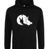 2025-Kaninchen-Hoodie Hoodie, Kapuzenpullover in schwarz mit weißem Aufdruck, "Schattenhase"