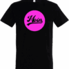 T-Shirt in schwarz mit pinkem Aufdruck, Kreis mit "MOIN"