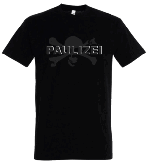 T-Shirt in schwarz mit schwarzweißem Aufdruck "PAULIZEI Skull"