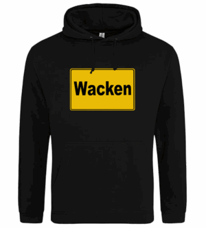 Hoodie, Kapuzenpullover in schwarz mit Aufdruck "WACKEN" Orstschild