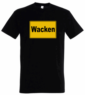 T-Shirt in schwarz mit Aufdruck "WACKEN" Orstschild