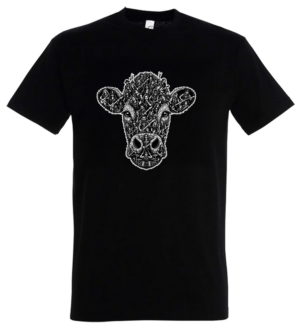 T-Shirt schwarz, mit Aufdruck HEAVY-METAL-KUH Kopf