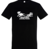 T-Shirt schwarz mit Aufdruck "Skiparadies Schleswig-Holstein" Kuh zieht Skifahrer hinter sich her