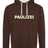 paulizei-hood-br-wh Hoodie, Kapuzenpullover in braun/beige mit beigem Aufdruck, "PAULIZEI"